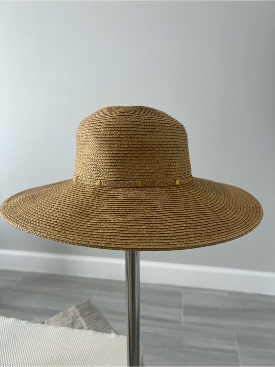 Nine West Accessories - Nine West Wheat-Tone Wide Brim Straw Sun Hat with Gold Accents